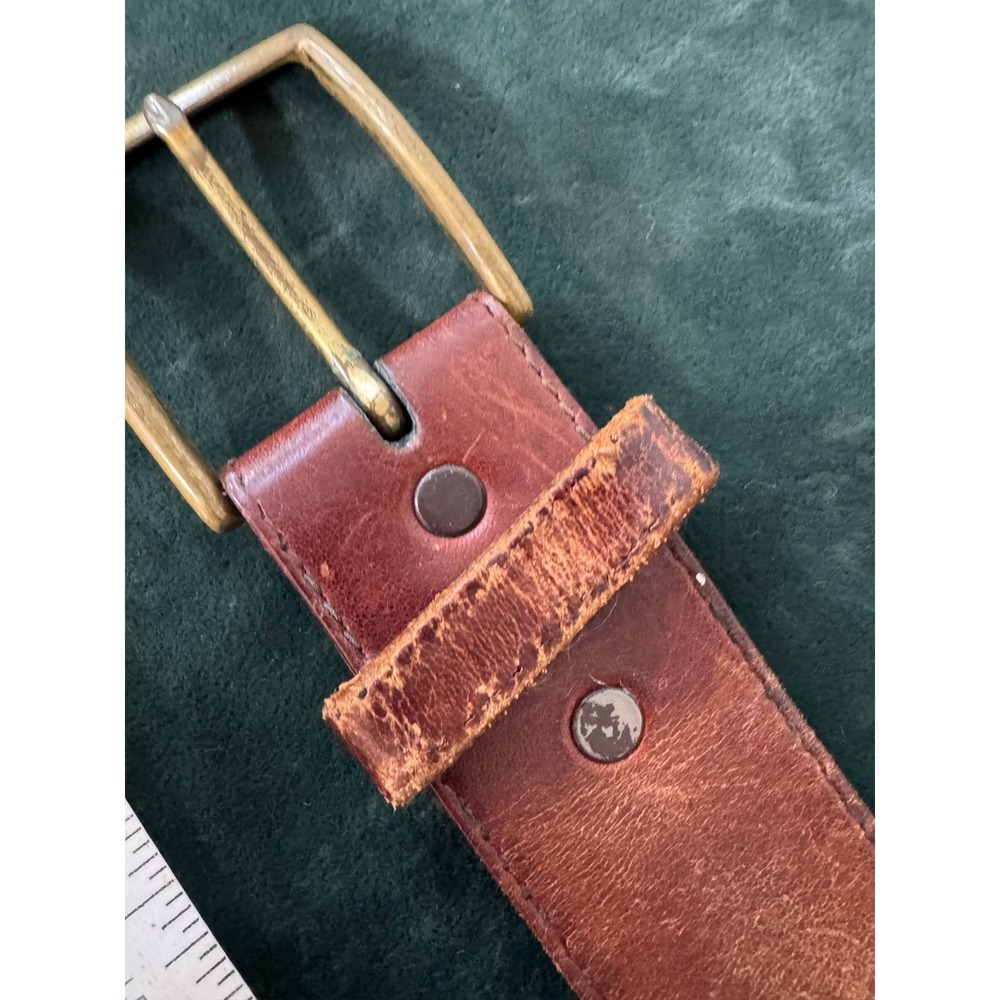 John Henry Belt Mens 40 Brown Vintage Distressed Leather Solid Brass Buckle - Picture 12 of 12